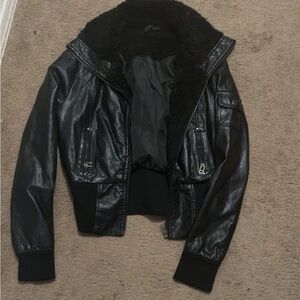 Windsor Black Bomber Jacket with Faux Fur Collar
